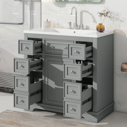 36" Grey Bathroom Vanity with Sink Combo Freestanding