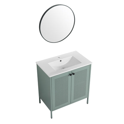 30" White Bathroom Vanity with Single Sink Freestanding