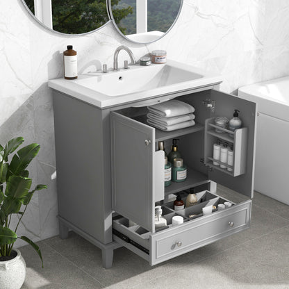 30" Grey Bathroom Vanity with Sink Freestanding Multifunctional Cabinet