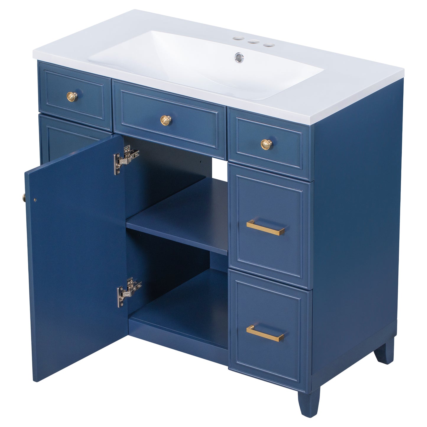 36" Navy Blue Bathroom Vanity with Sink Top Combo Freestanding