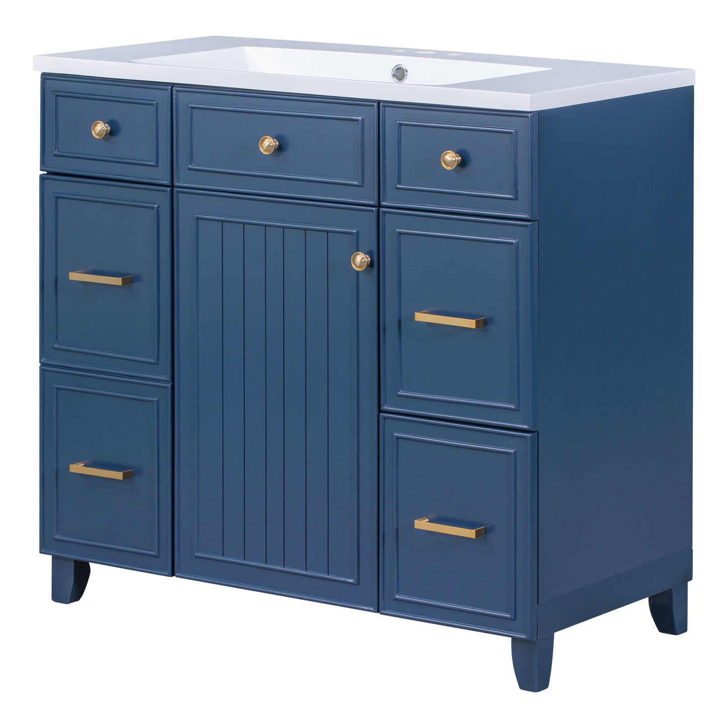 36" Navy Blue Bathroom Vanity with Sink Top Combo Freestanding