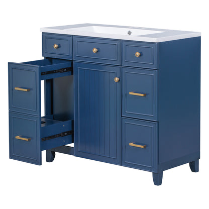 36" Navy Blue Bathroom Vanity with Sink Top Combo Freestanding