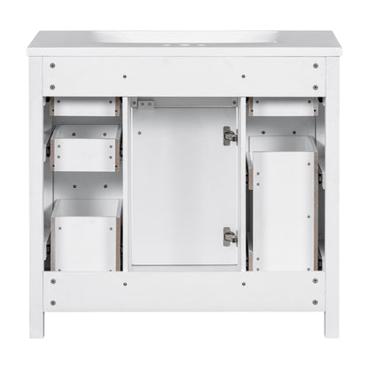 36" White Bathroom Vanity with Multifunctional Storage Space Freestanding