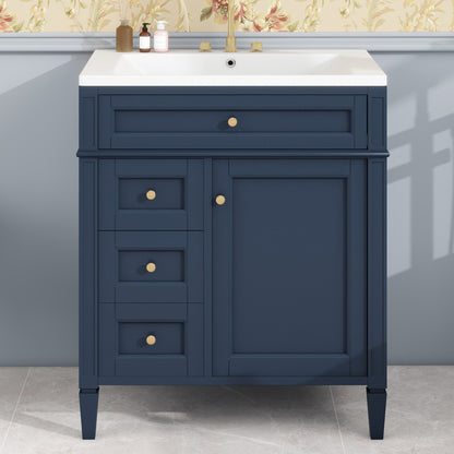 30" Modern Bathroom Vanity with Top Sink Freestanding 2 Drawers and Tip-out Drawer