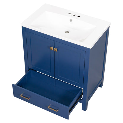 30" Blue Bathroom Vanity with Single Sink Freestanding Undermount Sink