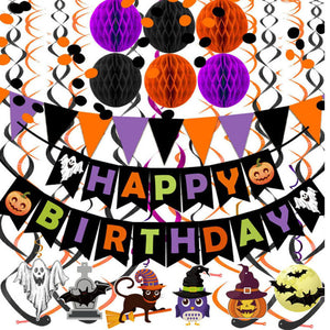 VENETIO Halloween Party Decorations Set – Happy Birthday Banner, Paper Flags, Confetti, Garland, Honeycomb Ball, Streamers. Ideal for Halloween Party, Home Decor, Room Decor, and More ➡ OD-00022