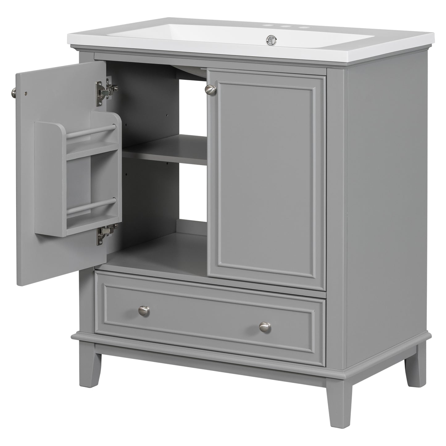 30" Grey Bathroom Vanity with Sink Freestanding Multifunctional Cabinet