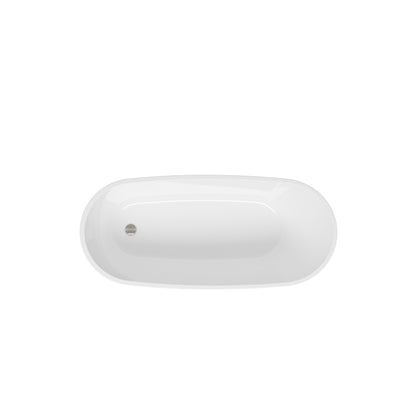 67" Glossy White Acrylic Freestanding Bathtub with Brushed Nickel Drain