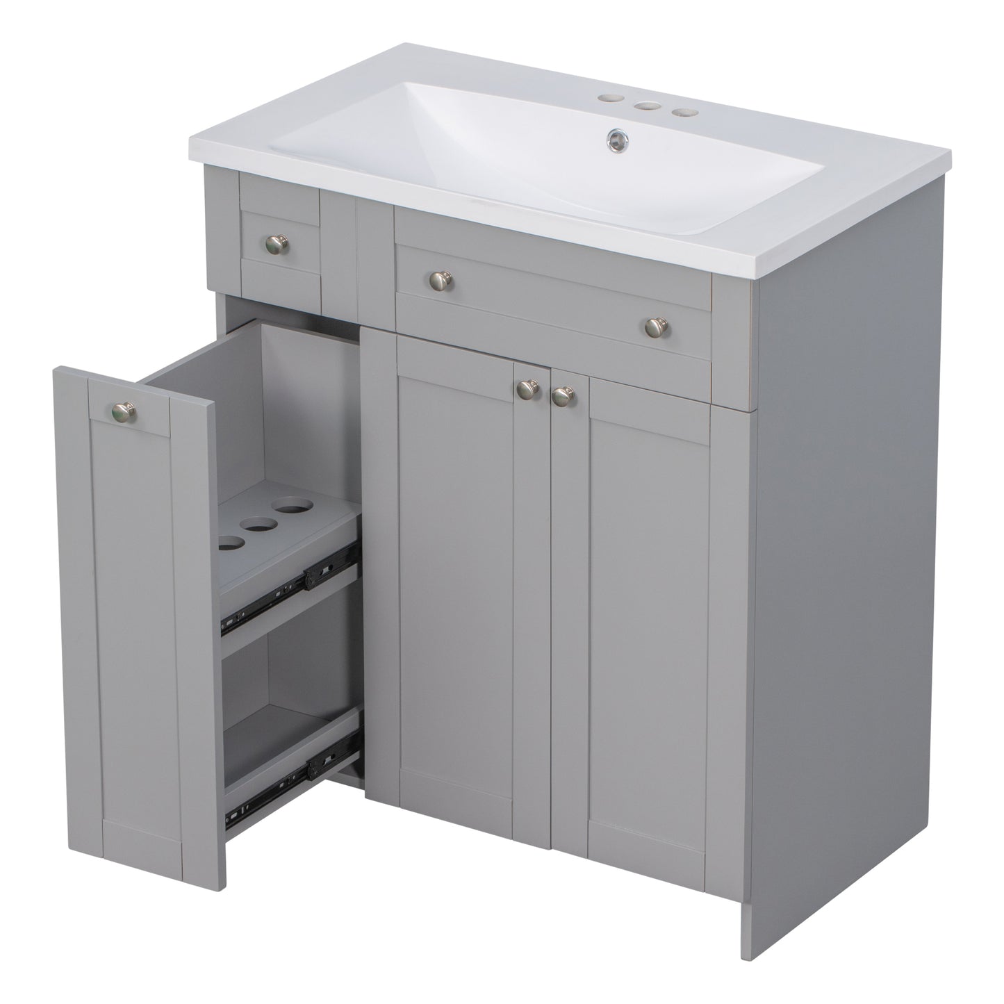 30" Grey Bathroom Vanity with Single Sink Freestanding Combo Cabinet