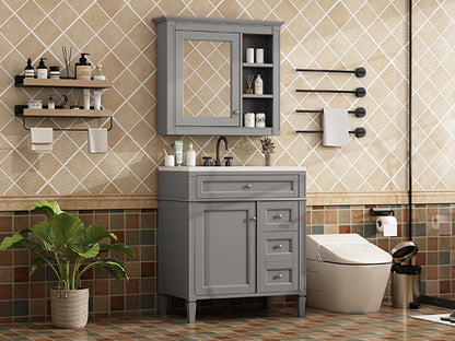 30" Modern Bathroom Vanity with Top Sink Freestanding 2 Drawers and Tip-out Drawer