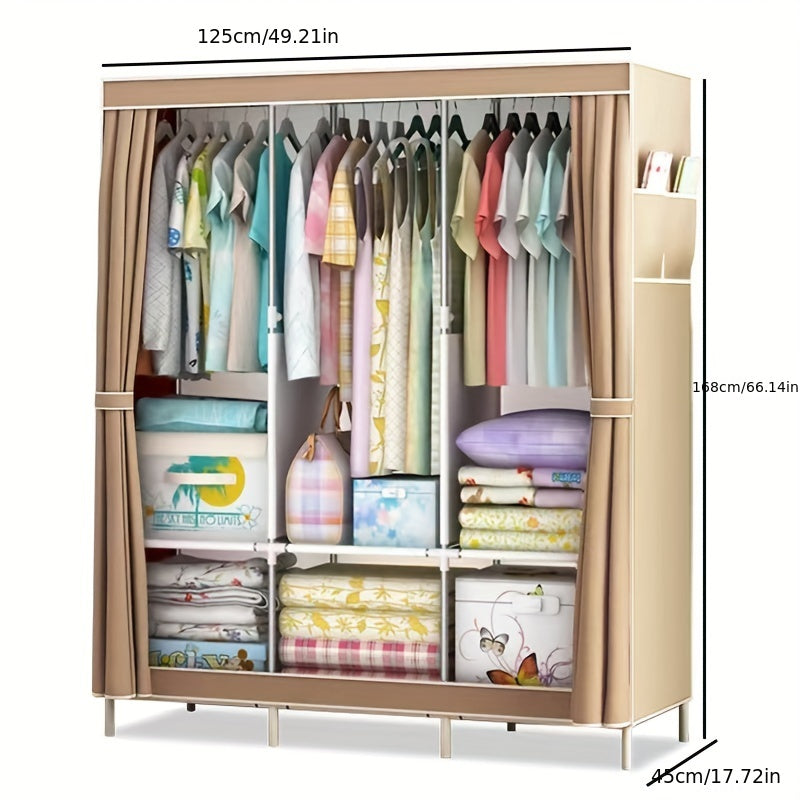 VENETIO 1set 3-column Simple Cloth Wardrobe, Floor Standing Clothes Storage Cabinet, Dustproof Clothes Organizer Cabinet, Reinforced Steel Frame Cloth Wardrobe, Large Capacity Storage Organizer ➡ SO-00012