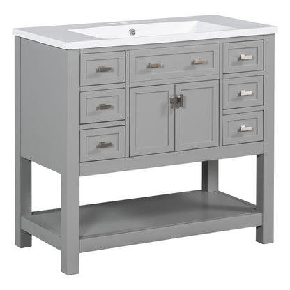 36" Modern Bathroom Vanity with Top Sink and Mirror Cabinet Freestanding