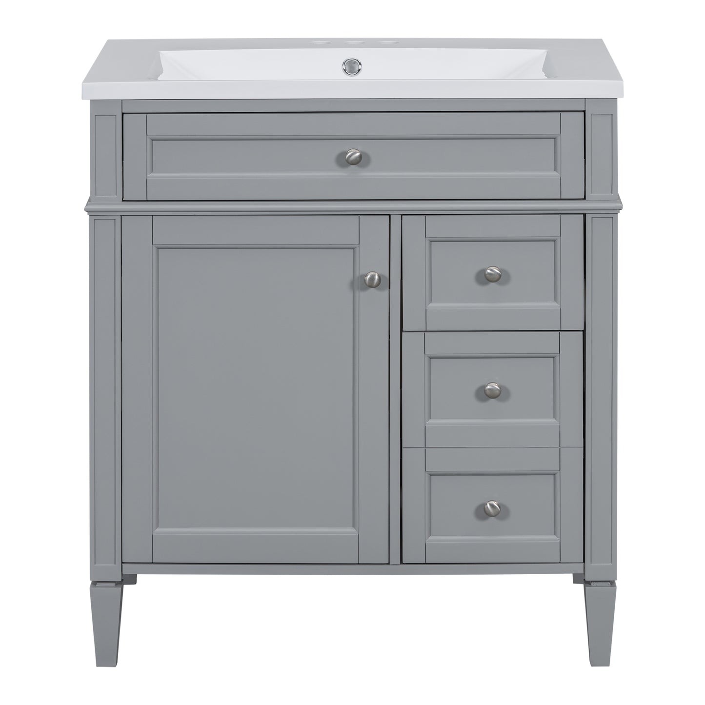 30" Modern Bathroom Vanity with Top Sink Freestanding 2 Drawers and Tip-out Drawer