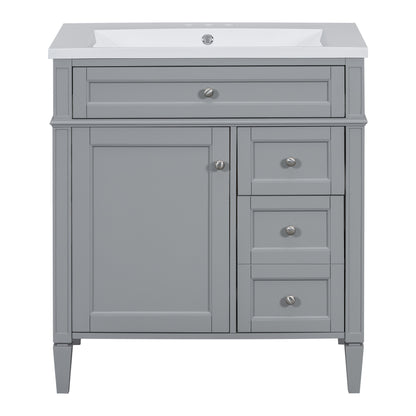 30" Modern Bathroom Vanity with Top Sink Freestanding 2 Drawers and Tip-out Drawer