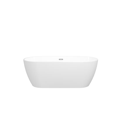 67" Glossy White Acrylic Freestanding Bathtub with Chrome Drain and Overflow