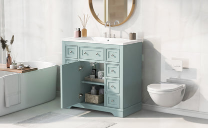 36" Green Bathroom Vanity with Sink Combo Freestanding