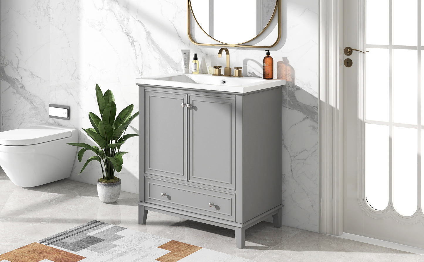 30" Grey Bathroom Vanity with Sink Freestanding Multifunctional Cabinet