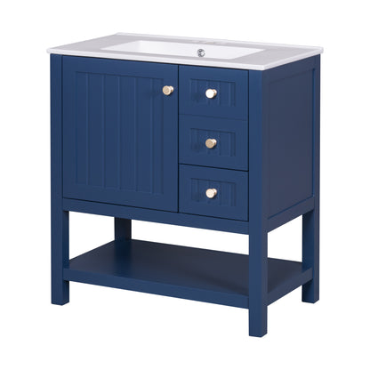 30" Transitional Bathroom Vanity with Ceramic Sink Freestanding