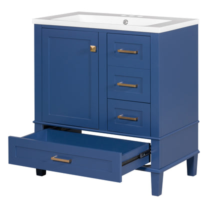 30" Blue Bathroom Vanity with Sink Freestanding Soft Closing Doors and 3 Drawers