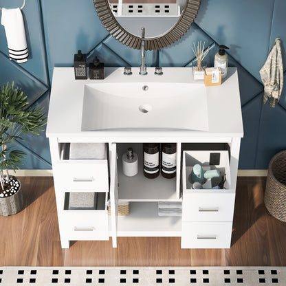 36" White Modern Bathroom Vanity with USB Freestanding