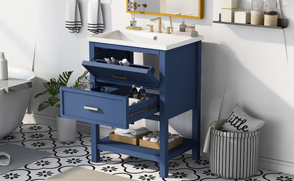 24" Blue Modern Bathroom Vanity with Top Sink Standing 2 Drawers