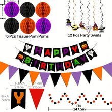 Load image into Gallery viewer, VENETIO Halloween Party Decorations Set – Happy Birthday Banner, Paper Flags, Confetti, Garland, Honeycomb Ball, Streamers. Ideal for Halloween Party, Home Decor, Room Decor, and More ➡ OD-00022