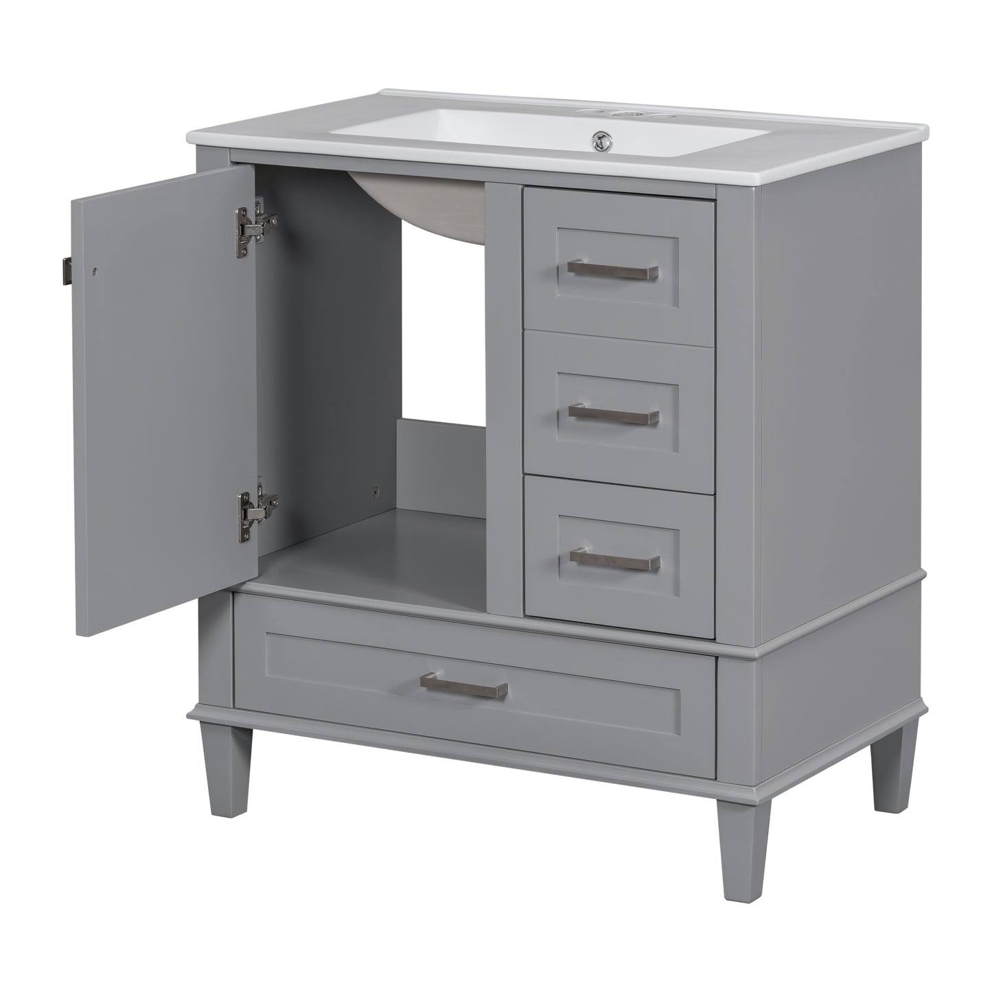 30" Grey Bathroom Vanity with Sink Freestanding Soft Closing Doors and 3 Drawers