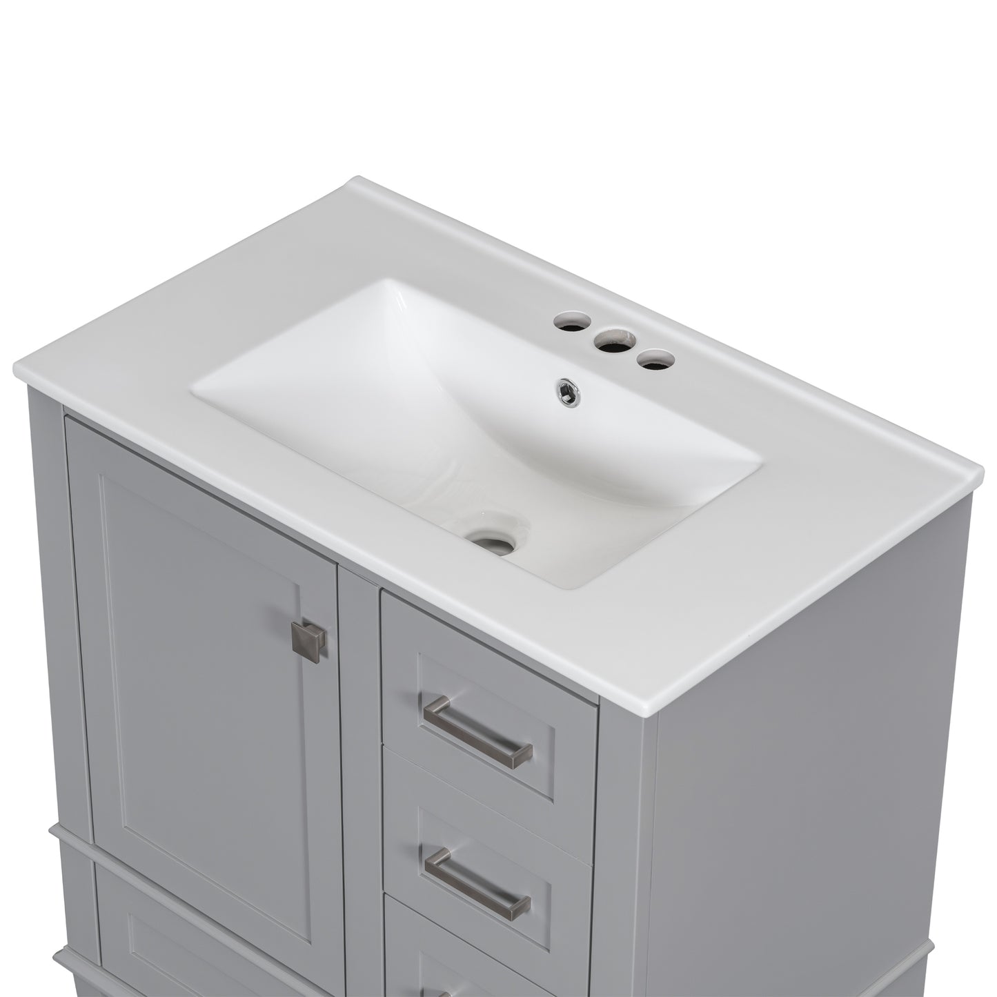 30" Grey Bathroom Vanity with Sink Freestanding Soft Closing Doors and 3 Drawers