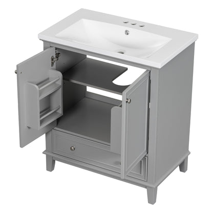 30" Grey Bathroom Vanity with Sink Freestanding Multifunctional Cabinet