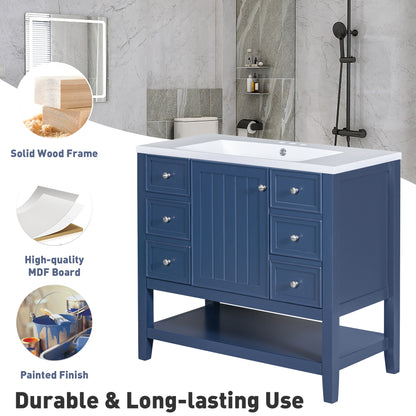 36" Blue Bathroom Vanity with Sink Combo Freestanding