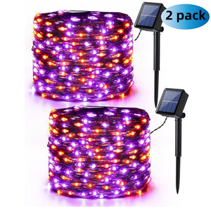 VENETIO 2-Pack Halloween Lights - 39.37ft Purple Solar Lights with 120 LEDs, 8 Modes for Halloween Party DIY Decor, Includes Twinkle Orange String Lights ➡ OD-00002