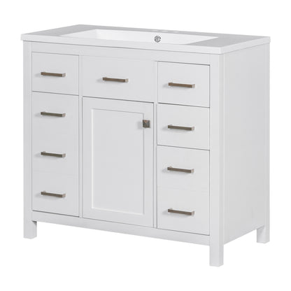 36" White Bathroom Vanity with Multifunctional Storage Space Freestanding