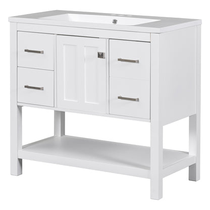 36" White Modern Bathroom Vanity with USB Freestanding