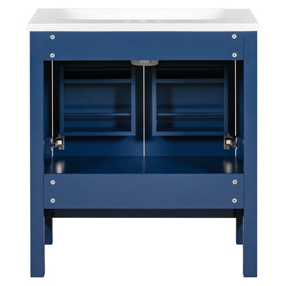 30" Blue Bathroom Vanity with Single Sink Freestanding Undermount Sink