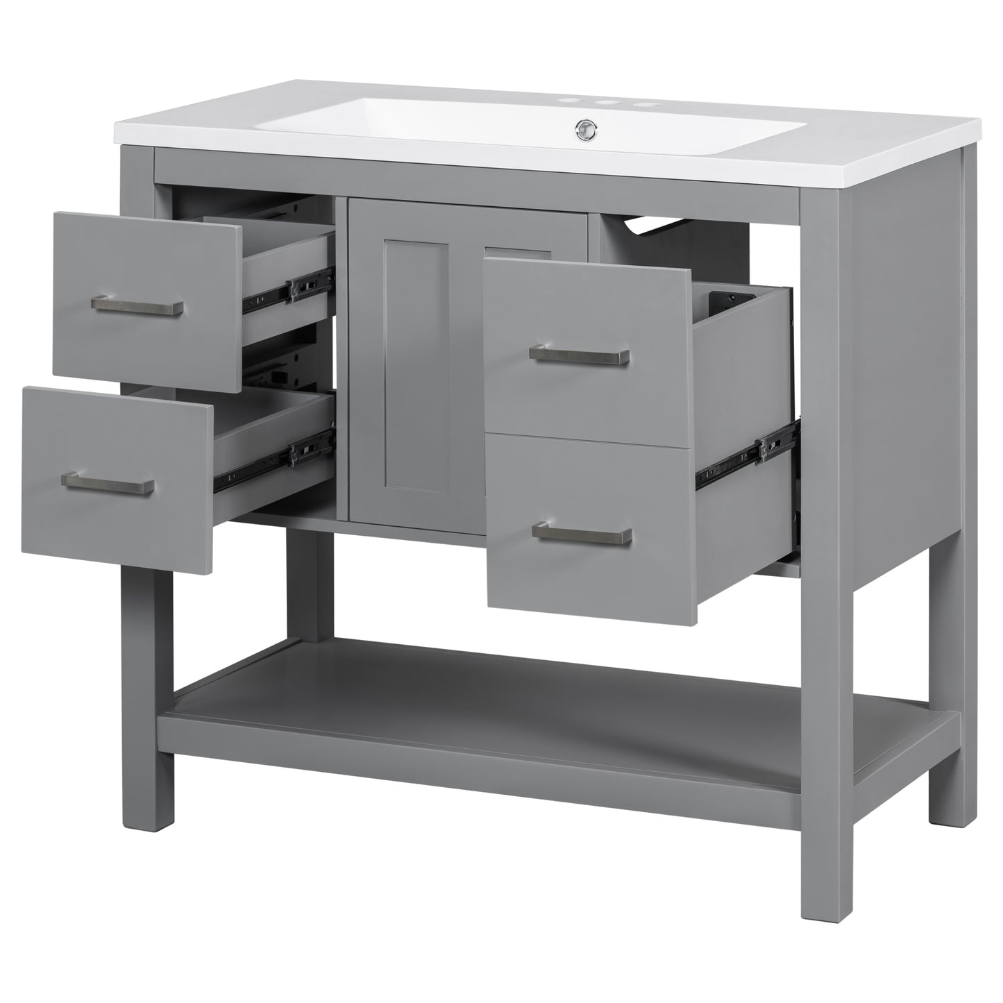 36" Grey Modern Bathroom Vanity with USB Freestanding