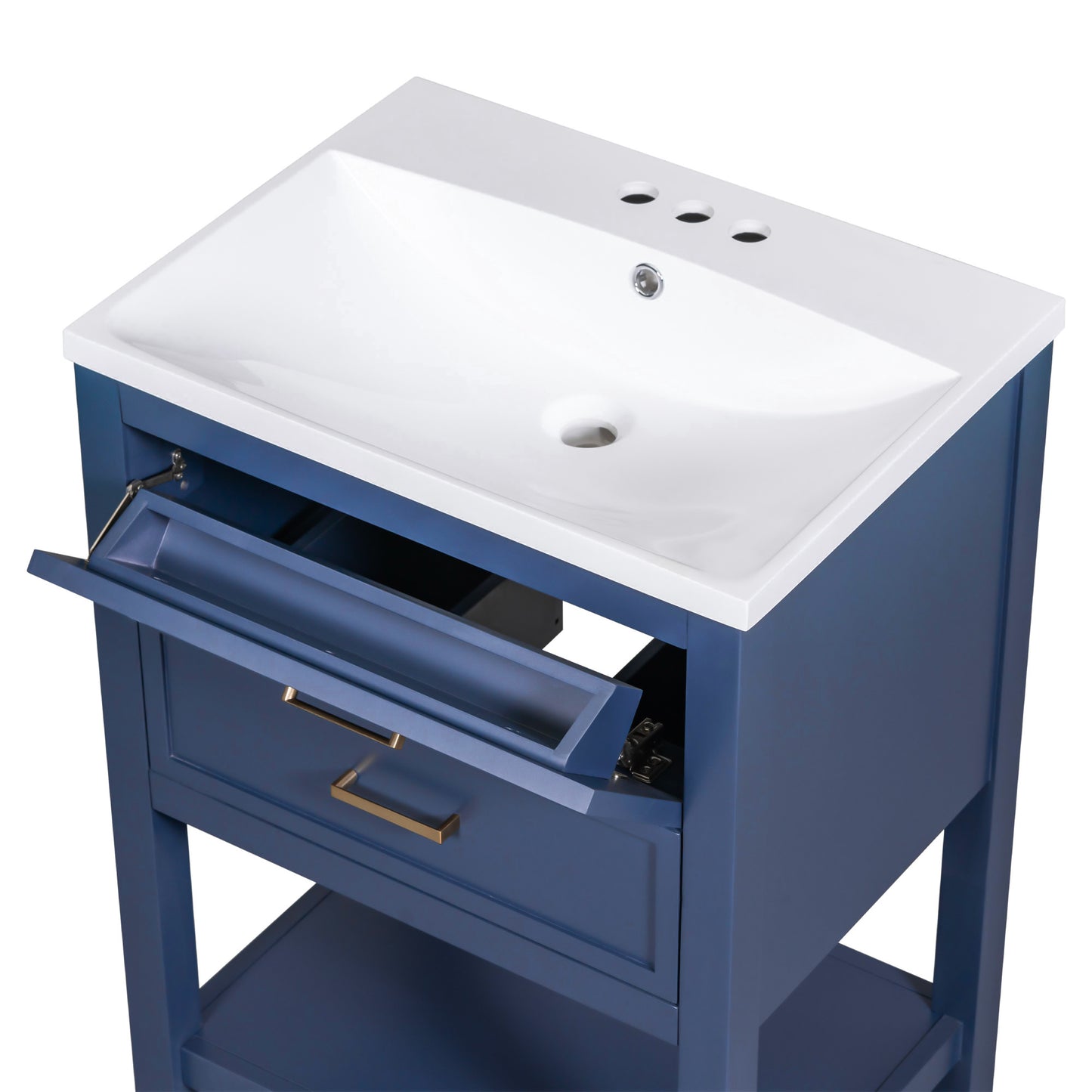 24" Blue Modern Bathroom Vanity with Top Sink Standing 2 Drawers