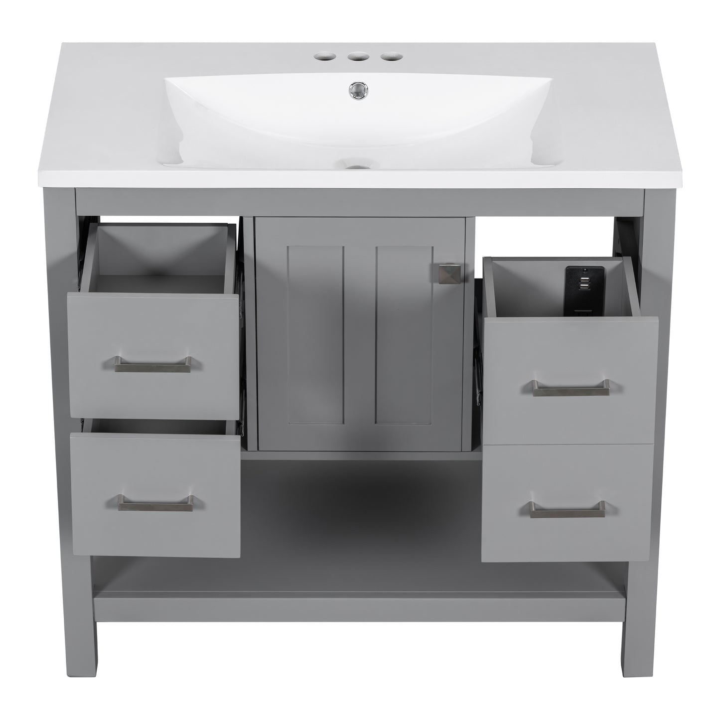 36" Grey Modern Bathroom Vanity with USB Freestanding