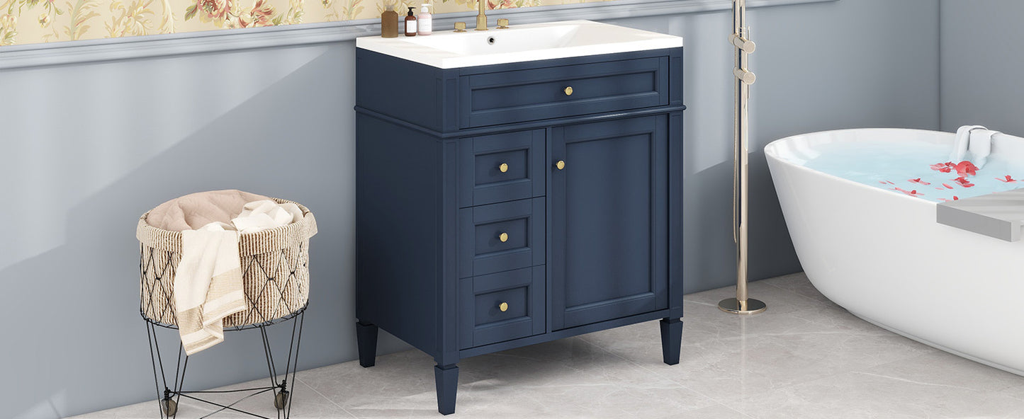 30" Modern Bathroom Vanity with Top Sink Freestanding 2 Drawers and Tip-out Drawer