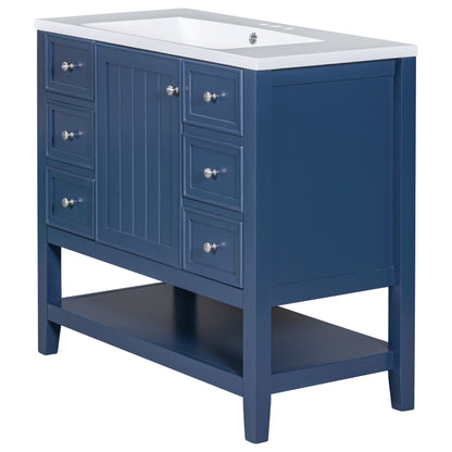 36" Blue Bathroom Vanity with Sink Combo Freestanding