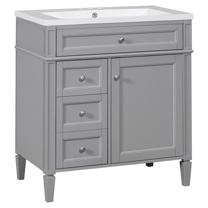 30" Modern Bathroom Vanity with Top Sink Freestanding 2 Drawers and Tip-out Drawer