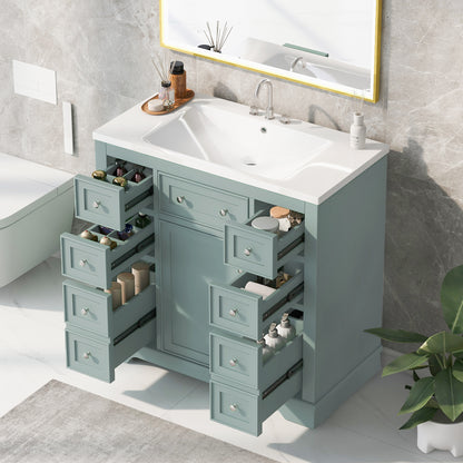 36" Green Bathroom Vanity with Sink Combo Freestanding