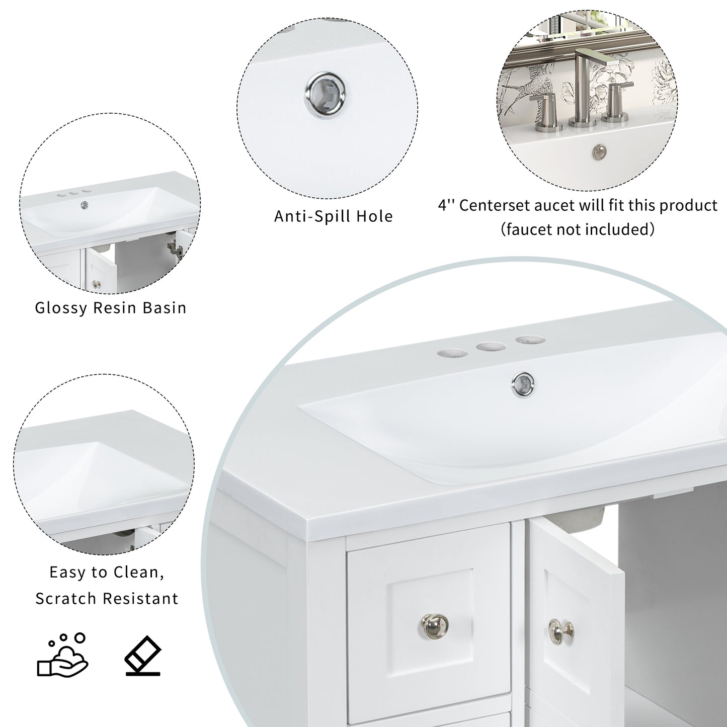 36" Bathroom Vanity with Undermount Sink Freestanding