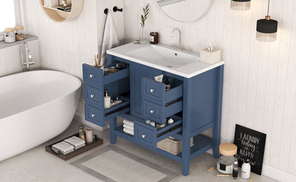 36" Blue Bathroom Vanity with Sink Combo Freestanding