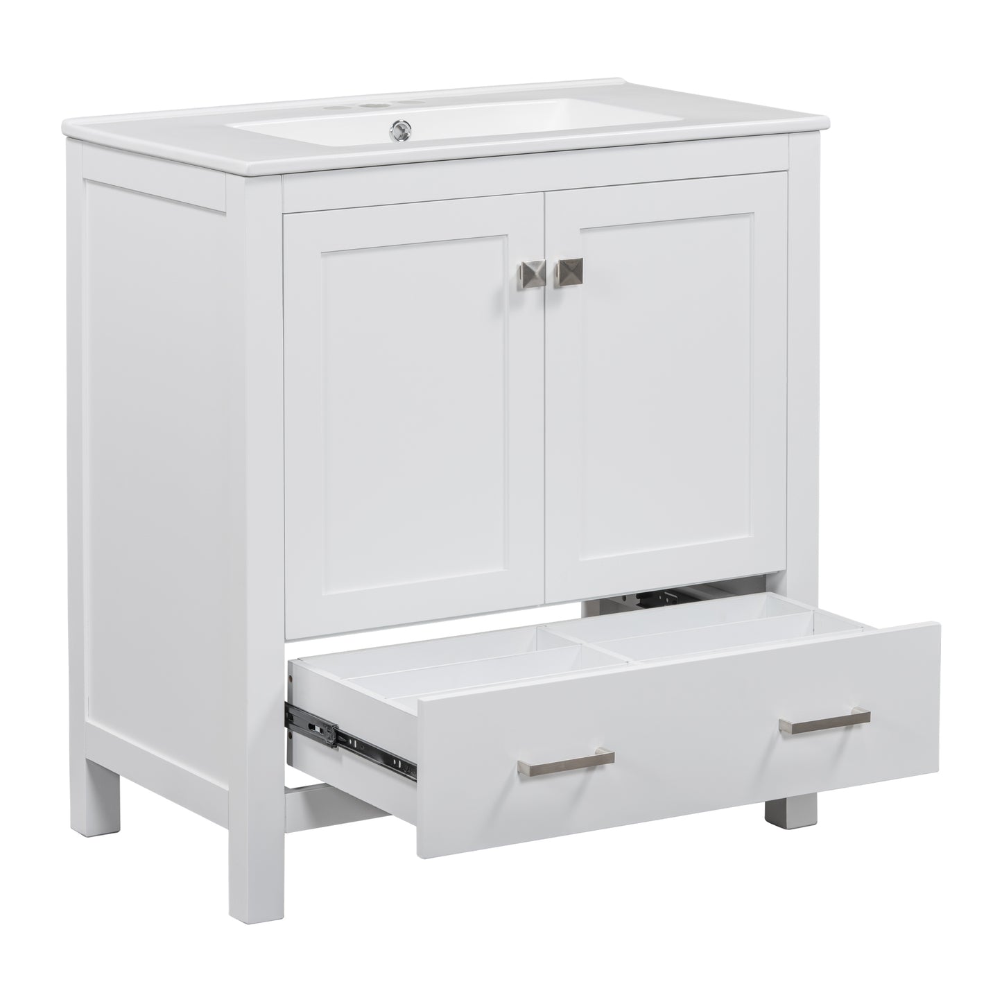 30" White Bathroom Vanity with Single Sink Freestanding Undermount Sink