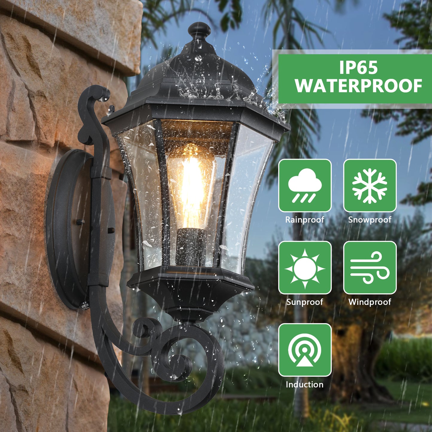 Outdoor Waterproof Glass Retro Wall Lamp with light sense