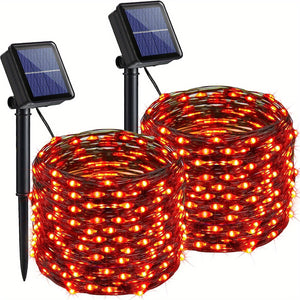 VENETIO 2-Pack Orange and Purple Halloween Lights - 33ft 100LED Solar Fairy Lights in Each Pack, Total 200LED 8 Modes for Outdoor Halloween Party Decor. Waterproof and Twinkling Halloween String Lights ➡ OD-00005