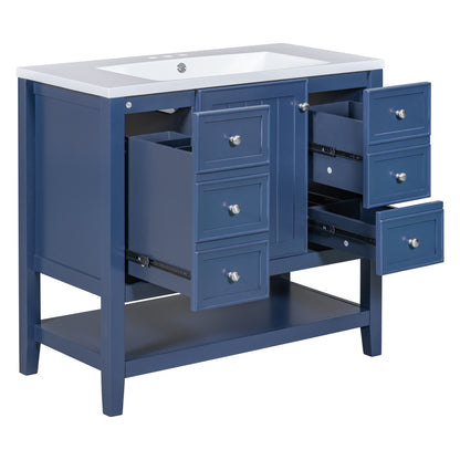 36" Blue Bathroom Vanity with Sink Combo Freestanding