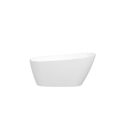 59" Glossy White Acrylic Freestanding Bathtub with Brushed Nickel Drain