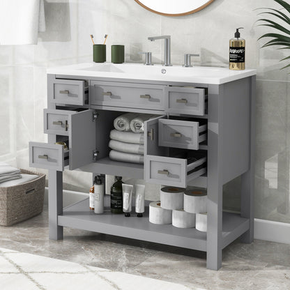 36" Modern Bathroom Vanity with Top Sink Freestanding