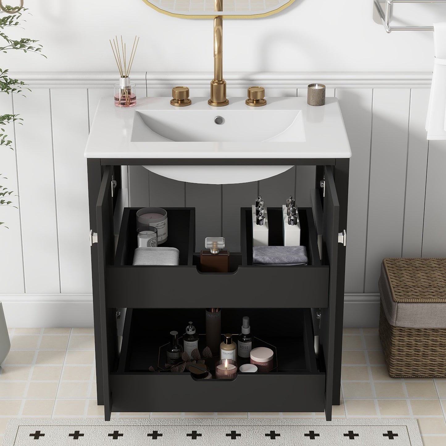 30" Freestanding Bathroom Vanity Combo with Ceramic Sink Shaker Style